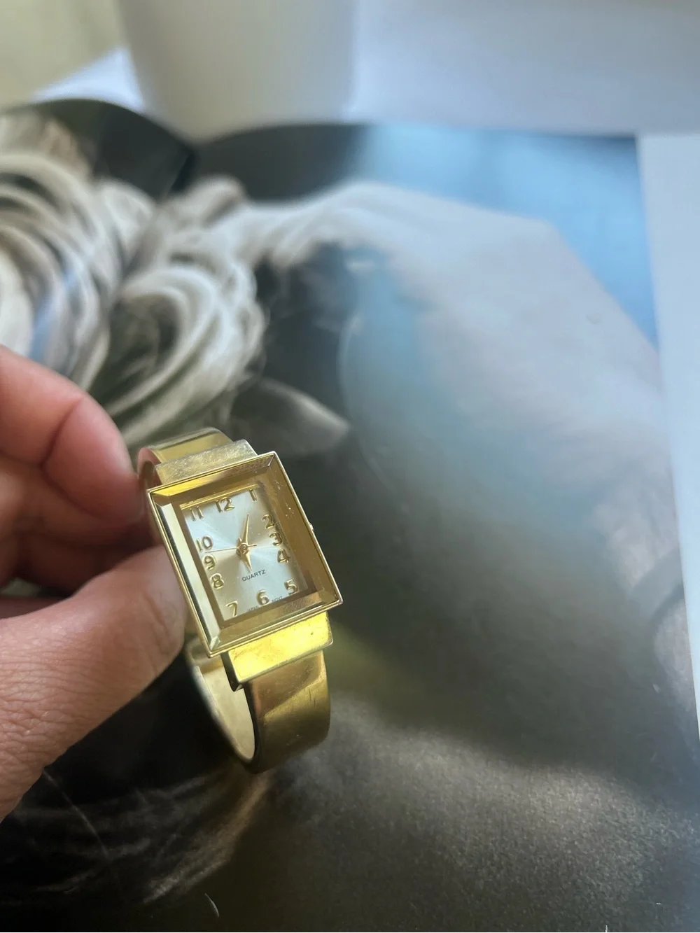 Gold Tone Rectangular Face Bracelet Watch